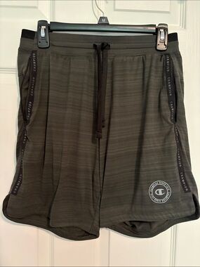 Champion Men's Olive Green Athletic Shorts with Logo Trim